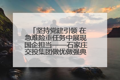 坚持党建引领 在急难险重任务中展现国企担当——石家庄交投集团做优做强典型报道之一