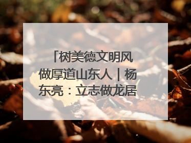 树美德文明风 做厚道山东人｜杨东亮：立志做龙居的“小丸童”