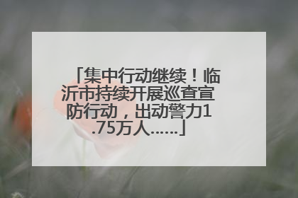 集中行动继续！临沂市持续开展巡查宣防行动，出动警力1.75万人……
